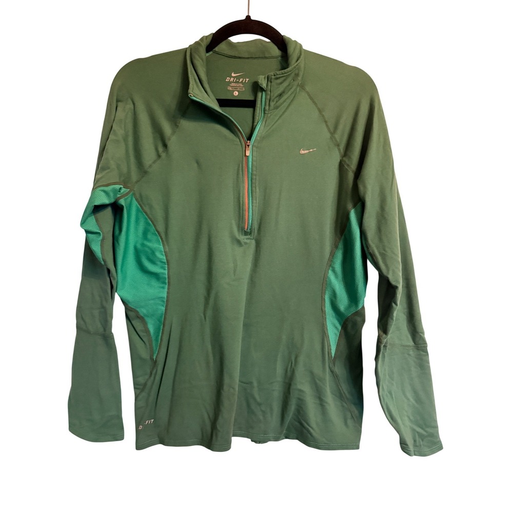 Nike Dri-FIT Green Quarter Zip Performance Top Womens L Running‎ Golf Athleisure